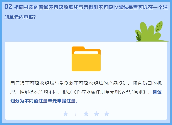 相同材質(zhì)的普通不可吸收縫線與帶倒刺不可吸收縫線能在一個(gè)注冊(cè)單元內(nèi)申報(bào)嗎？(圖2)