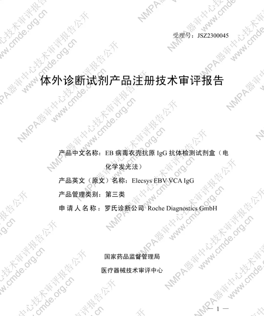 羅氏EB病毒衣殼抗原IgG抗體檢測試劑盒三類IVD新品審評(píng)報(bào)告公開(圖2)